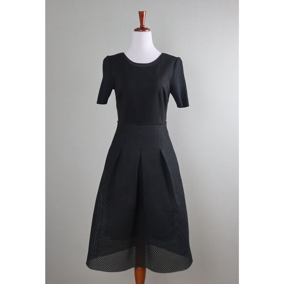 ELIE TAHARI $328 Ponte Stretch Mesh Skirted Pleated A-Line Dress Size 4 - Picture 1 of 6